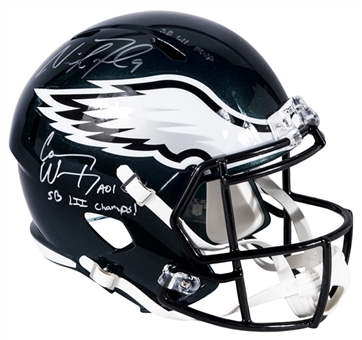 Nick Foles and Carson Wentz Signed & Dual Inscribed "SB LII MVP" / "SB LII Champs" Philadelphia Eagles Super Bowl LII Champions Replica Helmet (Fanatics Holo)